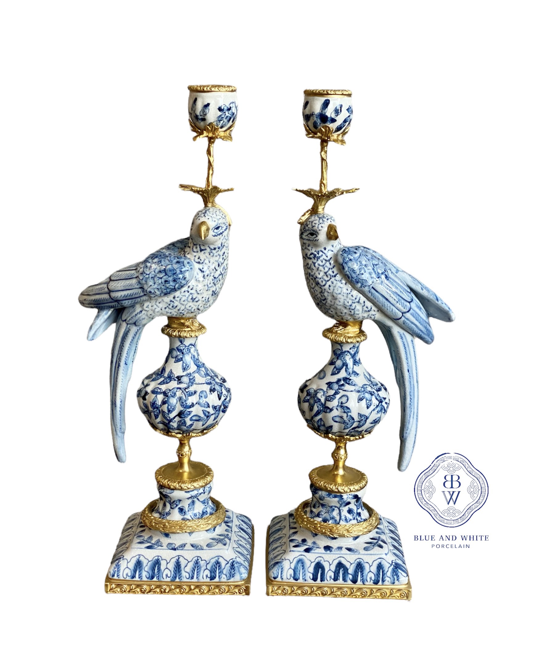 Hand-painted Parrot Candle Holder with Brass Detailing